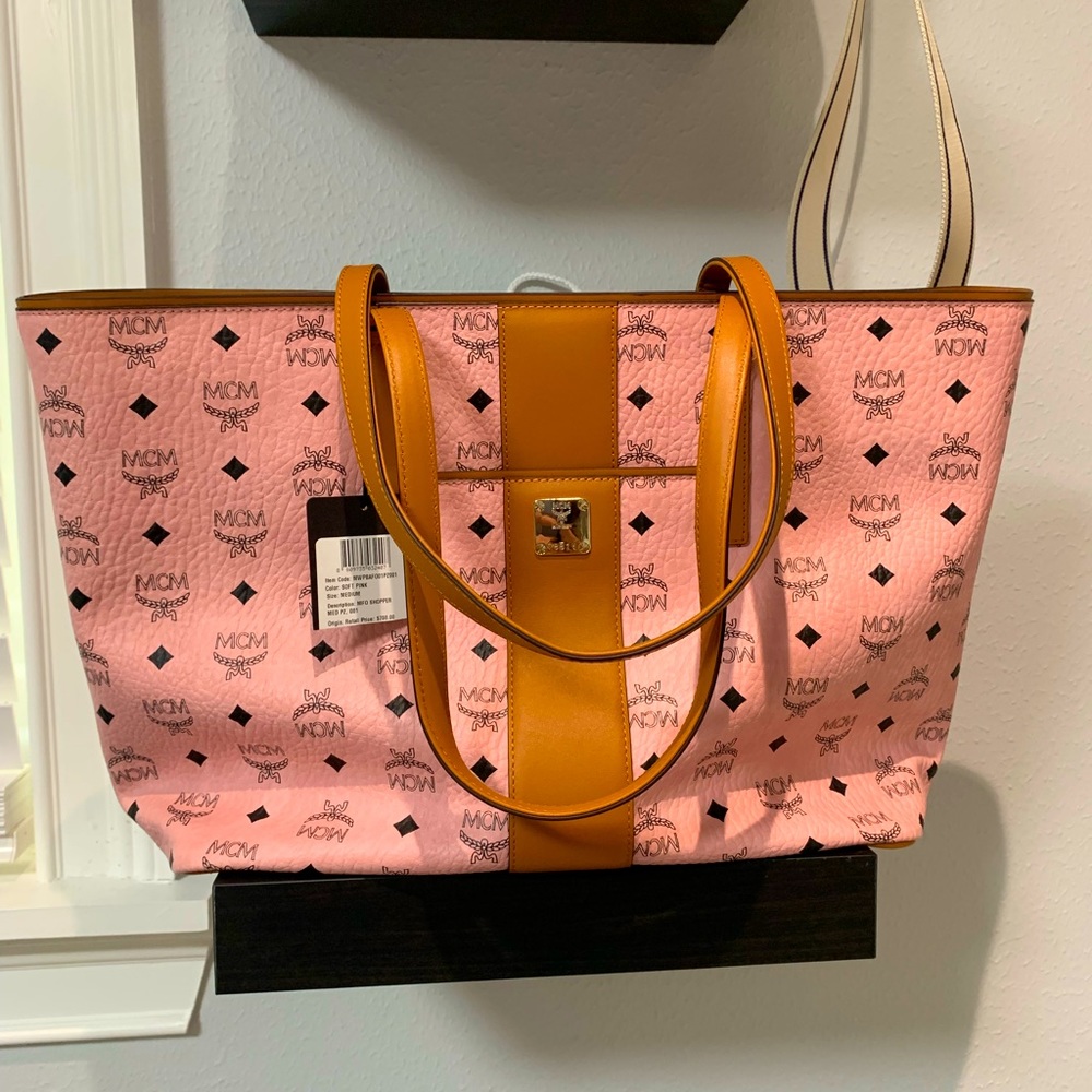 AUTH NWT MCM Anya Zip Top Medium Coated Canvas Shopper Tote In Multi